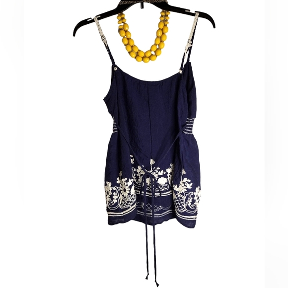 HEART SOUL | Navy Blue Spaghetti Strap Tank Embroidered Floral Design | Large - Picture 3 of 6